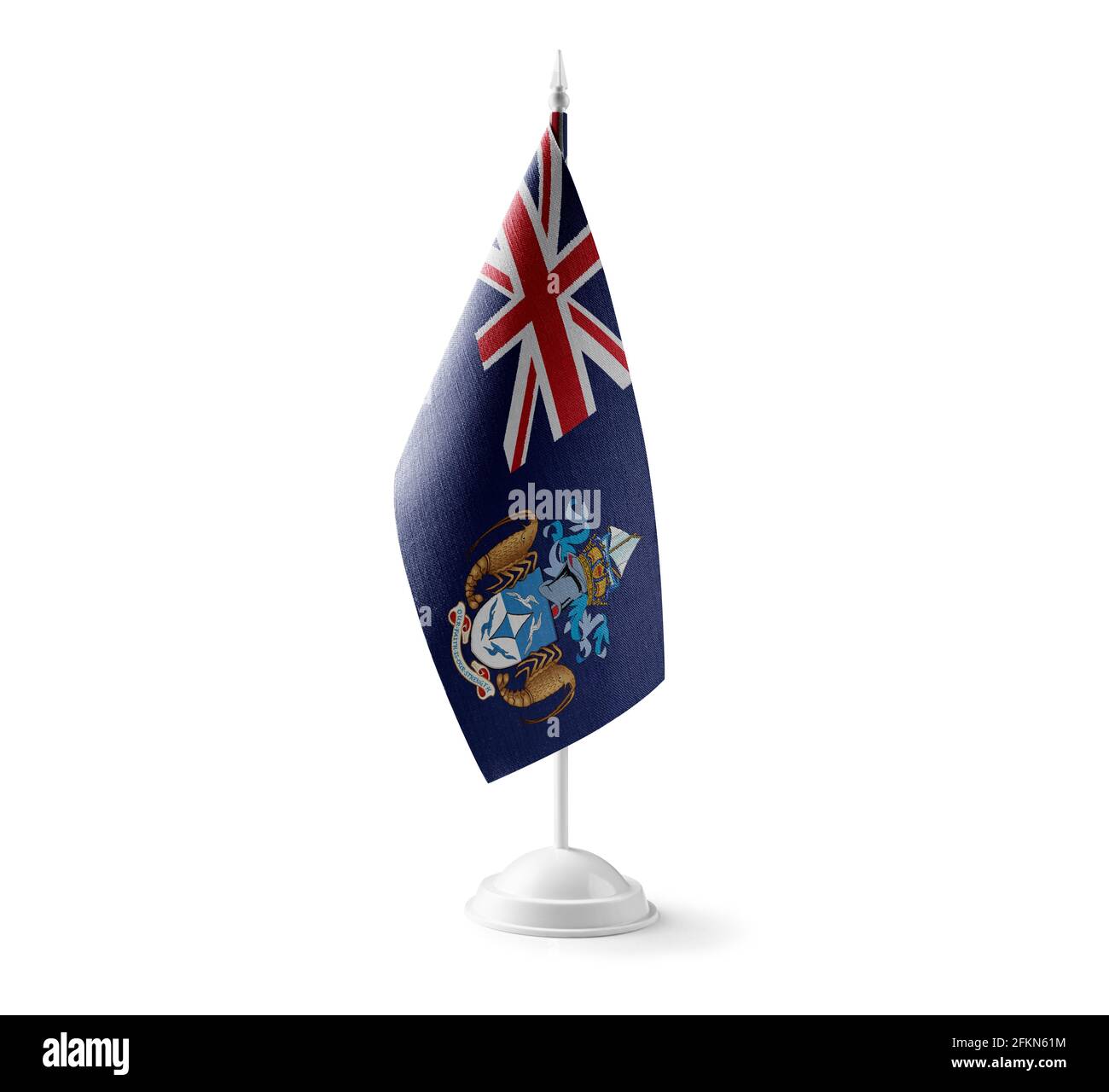 Kleine Nationalflagge des Tristan da Cunha auf einem Weißer Hintergrund Stockfoto