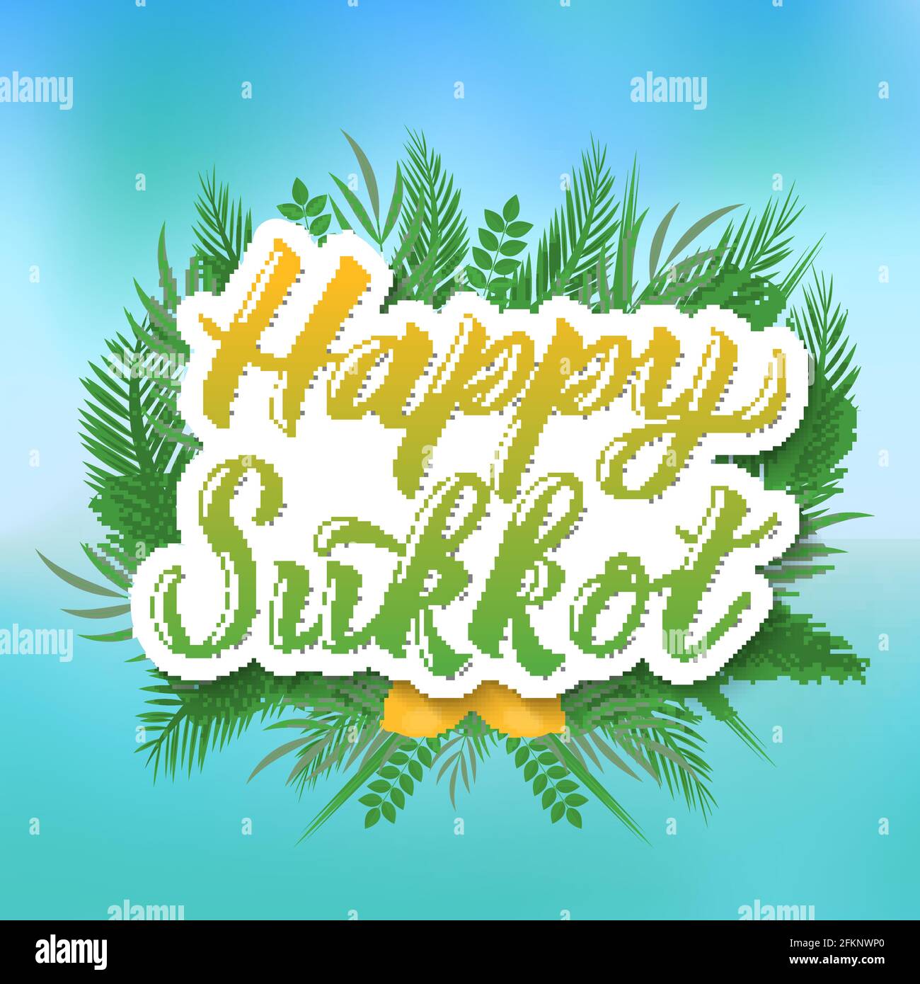 Happy Sukkot Kalligraphie Handschriftzug mit Kreisrahmen von vier Arten Etrog, Lulav, Arava, Hadas Blätter. Jüdisches Plakat für traditionelle Feiertage. Vektor Stock Vektor