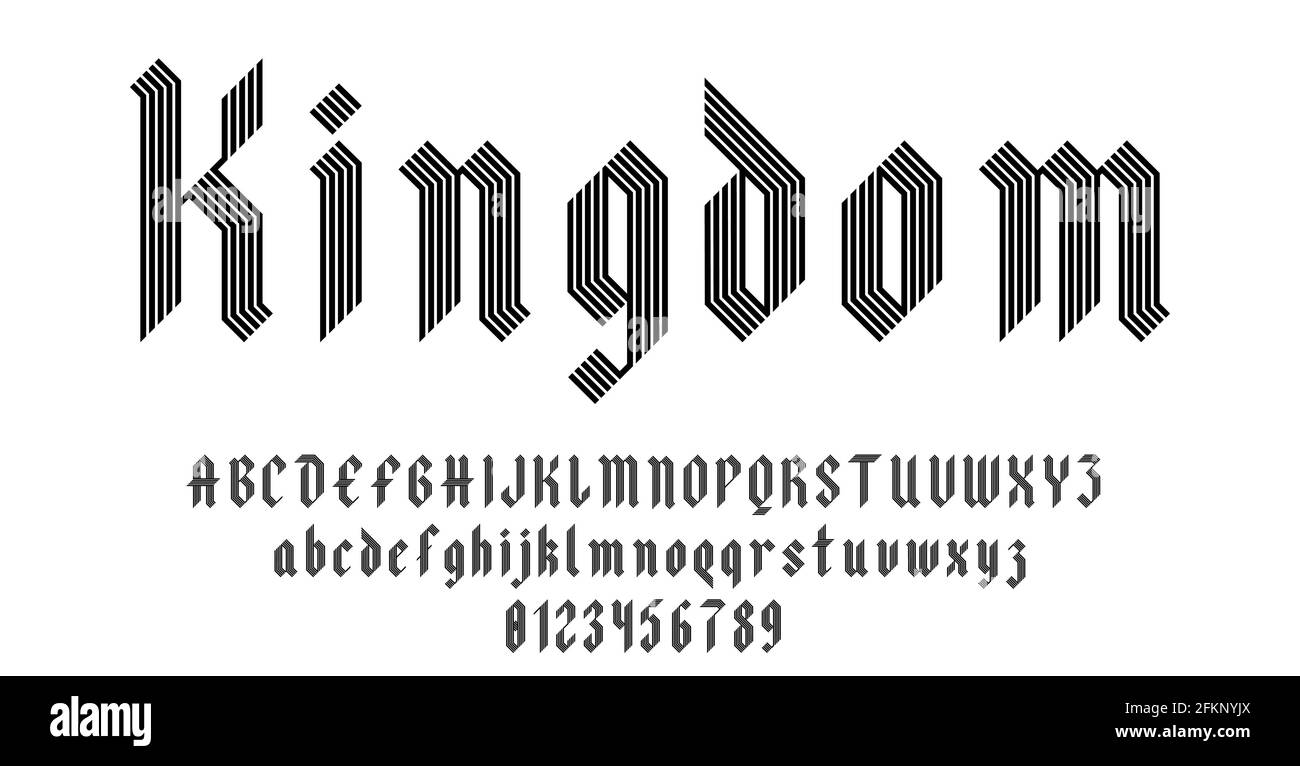 Satz von Alphabeten Schrift Buchstaben und Zahlen antiken vintage Blackletter Konzeptvektordarstellung Stock Vektor