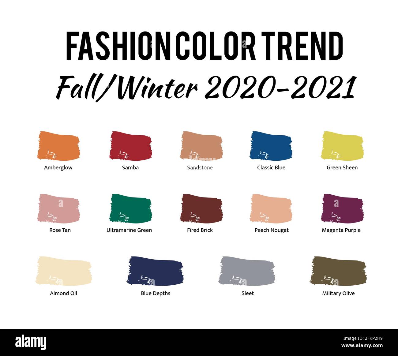 Fashion Color Trend Herbst Winter 2020 - 2021. Trendige Farbpalette.  Pinselstriche der Farbe mit Namensfeldern. Einfache Bearbeitung der  Vektortemperatur Stock-Vektorgrafik - Alamy