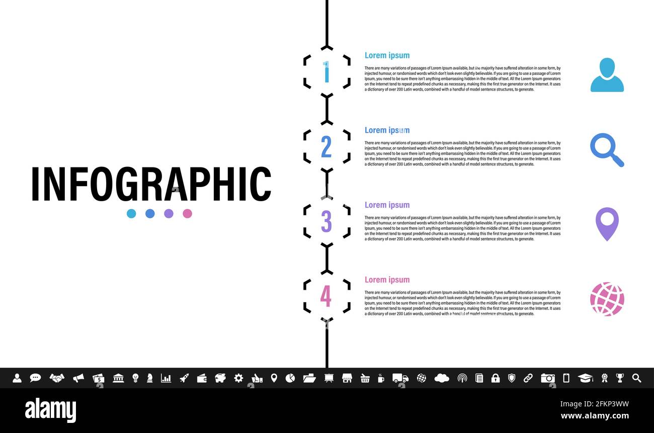 Infografik Design-Vorlage mit Business-Konzept Vektor-Illustration mit 4 Schritte oder Optionen oder Prozesse stellen einen Arbeitsfluss oder ein Diagramm dar Stock Vektor