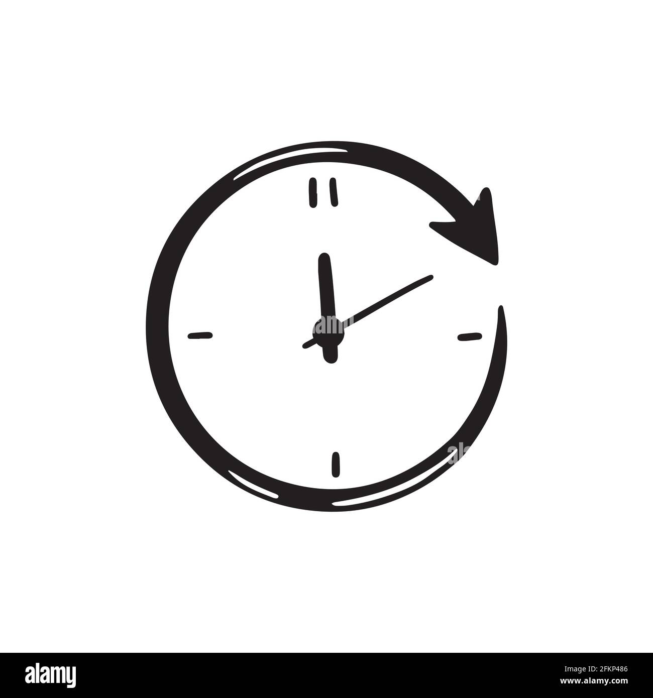 Handgezeichneter einfacher Kreis Uhr Symbol der schwarzen Farbe.  Doodle-Skizzenstil. Konzept von Zeit, Minute, Termin. Uhr mit Pfeil auf  weißem Hintergrund Stock-Vektorgrafik - Alamy