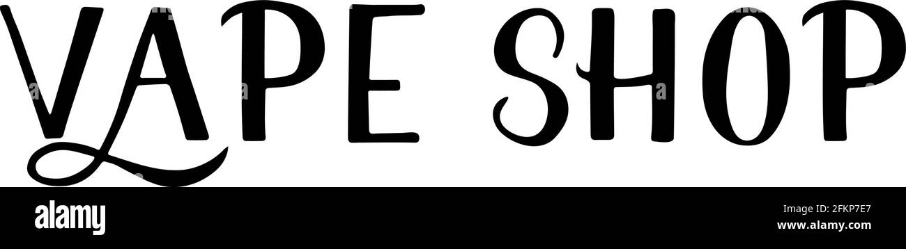 Handgeschriebener Schriftzug Vape Shop isoliert auf weißem Hintergrund. Minimalistisches Logo für Vaping Store, Club oder Bar. Vektorgrafik. Einfach zu bearbeitende Temp Stock Vektor