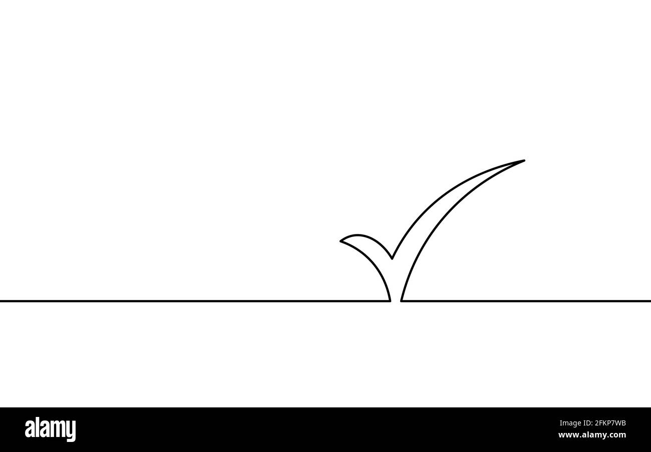 Einzelne durchgehende Linie Check Symbol Silhouette. Genehmigter Test korrektes Design des Konzepts für das richtige Element. Ein Skizzenvektor mit Doodle-Umrisszeichnung Stock Vektor