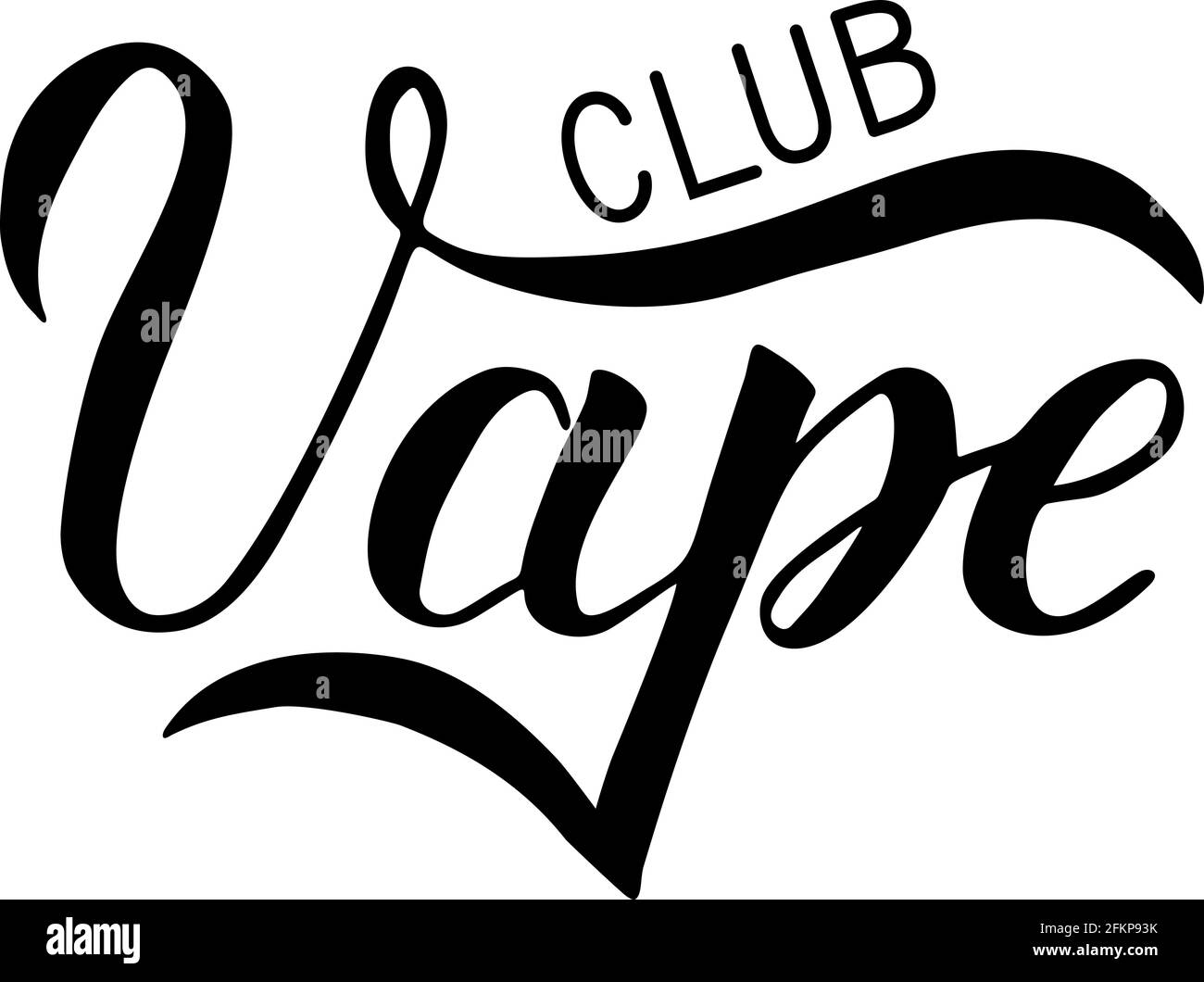 Vape Club Hand isoliert auf weißem Hintergrund geschrieben. Kalligrafie-Schriftzüge. Minimalistisches Logo für das Vaping von Club, Store oder Bar. Vektorgrafik. Einfach t Stock Vektor