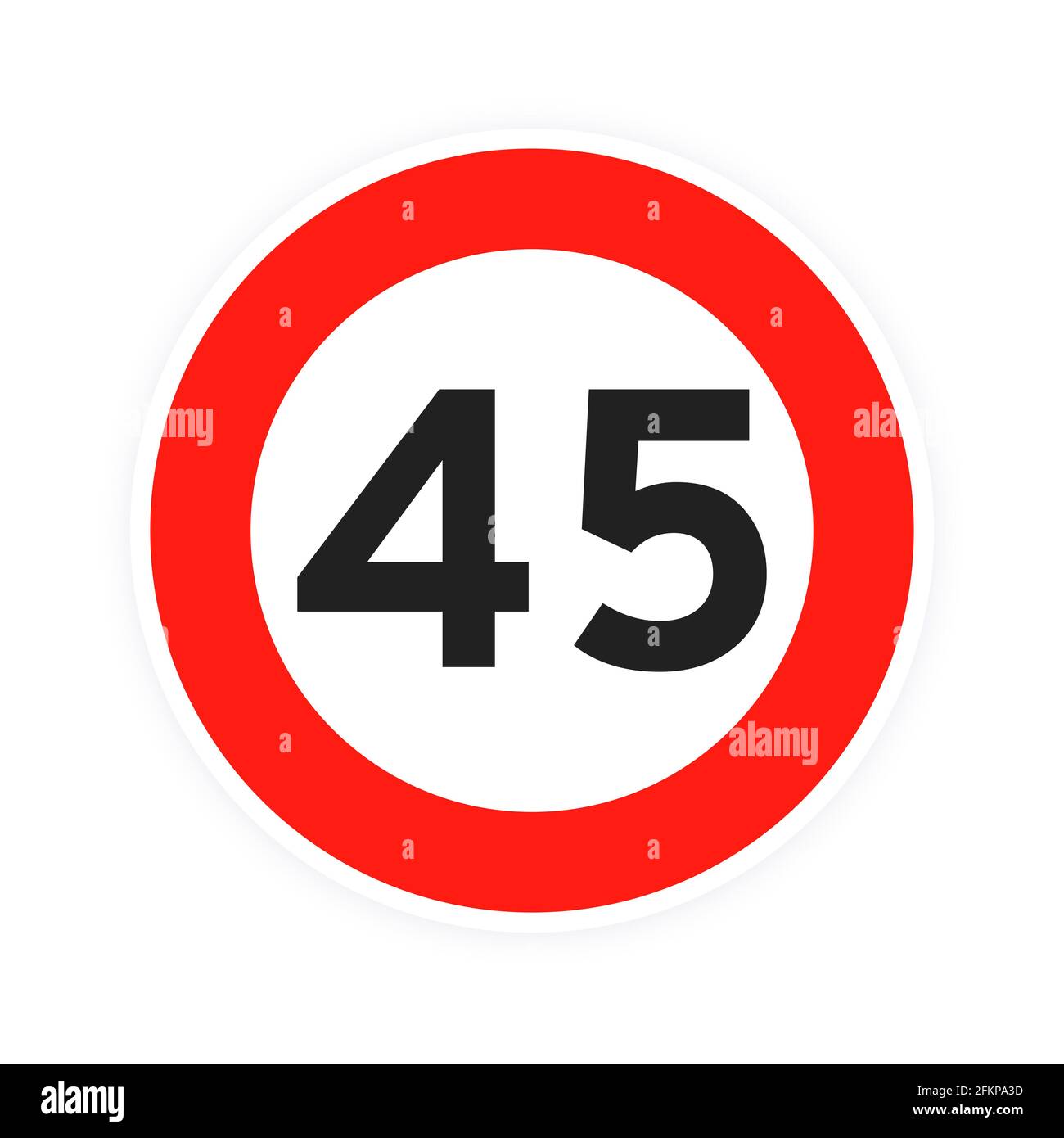 Geschwindigkeitsbegrenzung 45 Runde Straßenverkehrssymbole flaches Design Vektorgrafik isoliert auf weißem Hintergrund. Stock Vektor