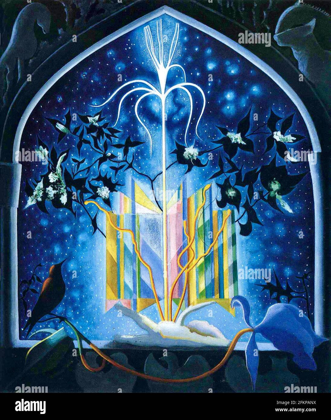 Joseph Stella Kunstwerk mit dem Titel Serenade a Christmas Fantasy oder La Fontaine. Stockfoto