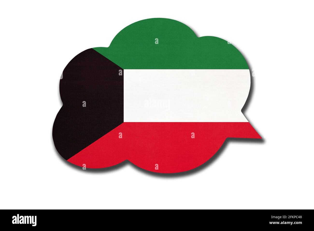 3d-Sprechblase mit kuwaitischer Nationalflagge auf weißem Hintergrund isoliert. Sprechen und lernen Sie Arabisch. Symbol des Staates Kuwait. Weltkommunikation Stockfoto