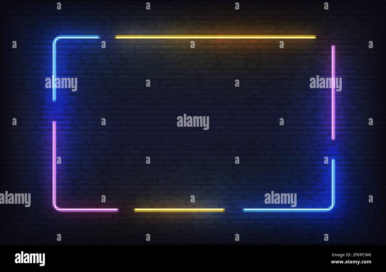 Neon-Rahmen bunte Vorlage. Leichtes Bannerdesign. Vektor leuchtendes Rechteck Schild Stock Vektor