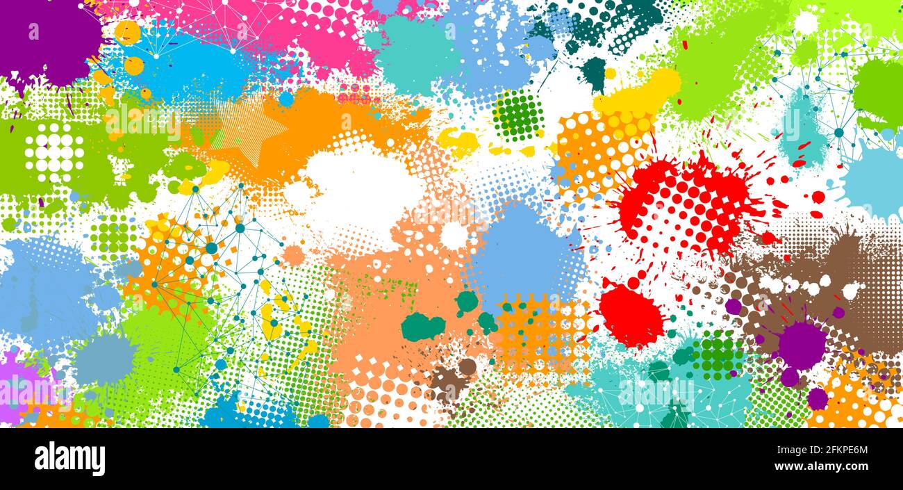 Der Hintergrund besteht aus bunten Farbflecken. Horizontaler Regenbogenhintergrund. Vektorgrafik Stock Vektor
