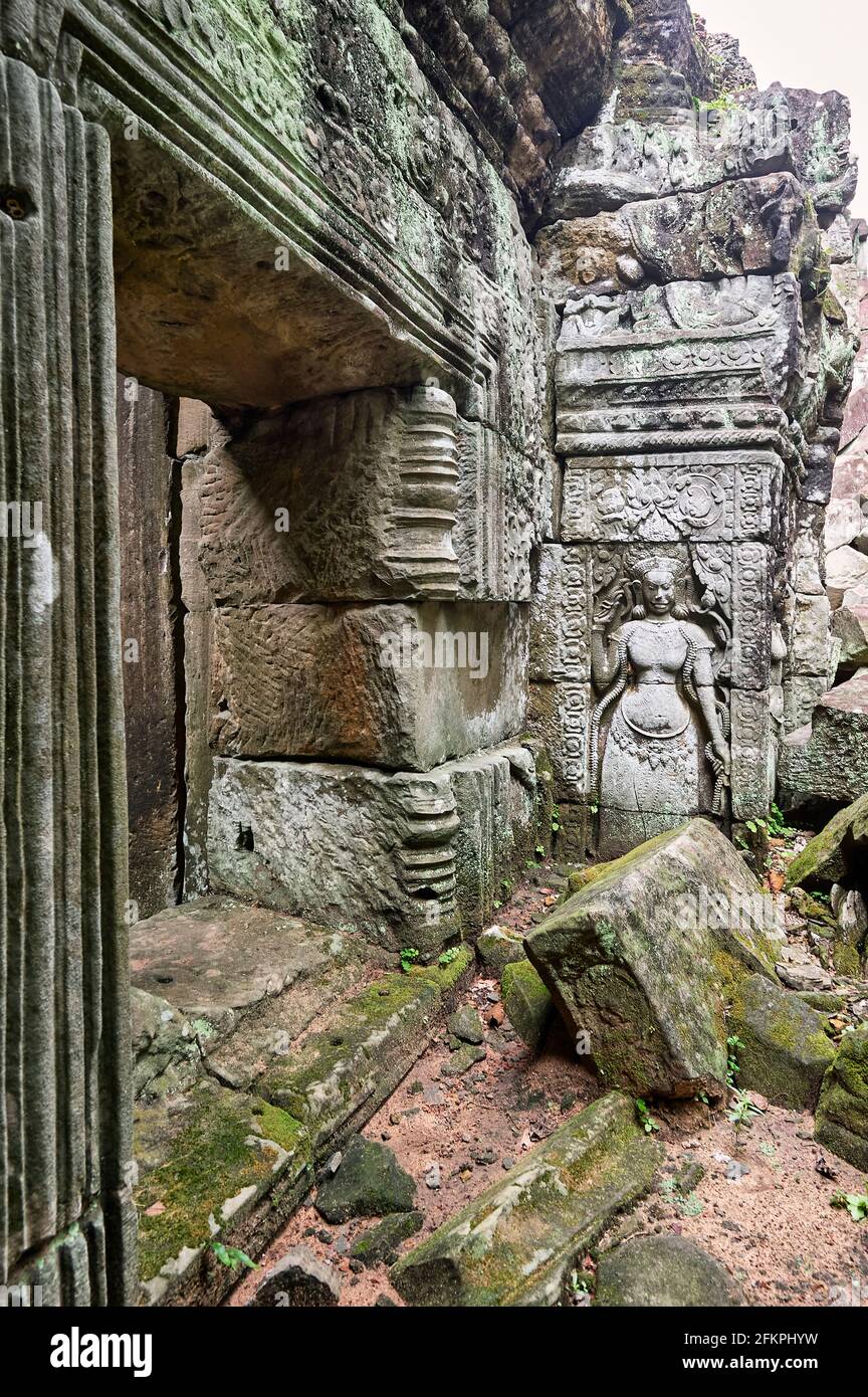 Bas Relief am Preah Kahn Tempel. Siem Reap. Kambodscha Stockfoto