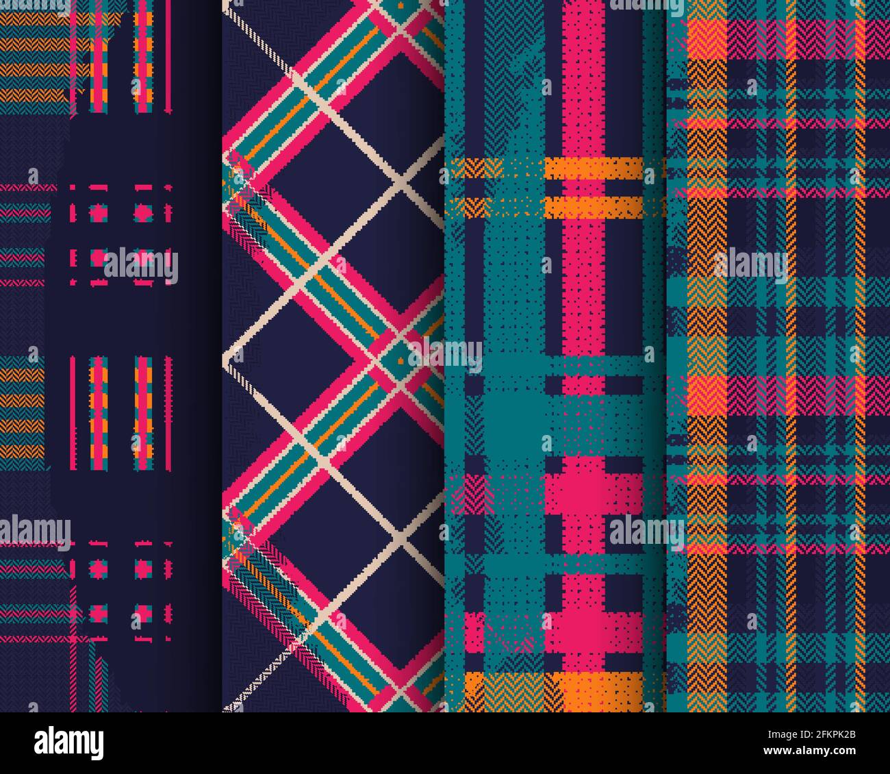 Set aus nahtlosem Tartan-Muster. Kariertes schottisches Karottenkariert. Streifendruck im schottischen Stil Stock Vektor