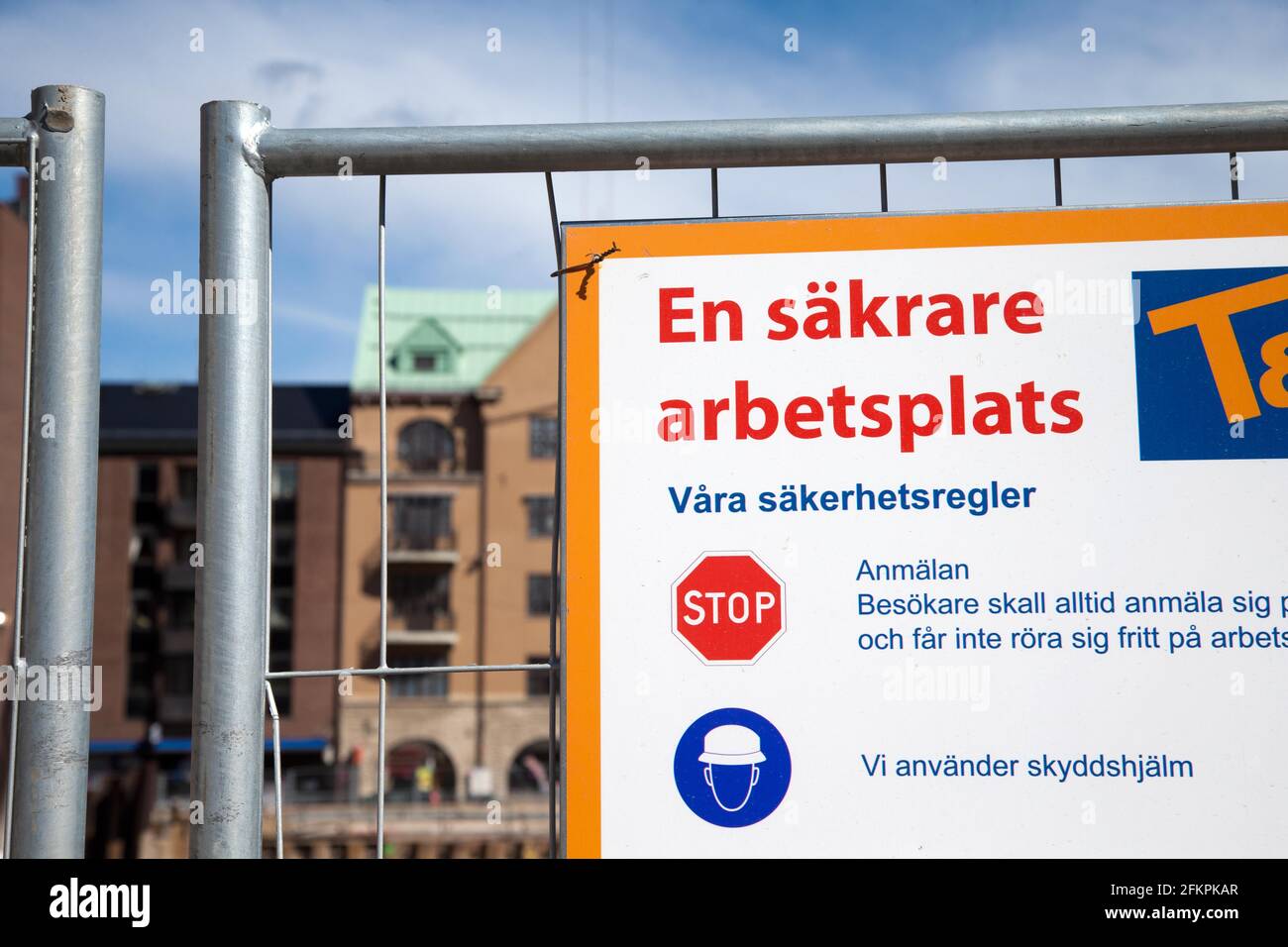 Zeichen für einen sicheren Arbeitsplatz auf einer Baustelle. Stockfoto