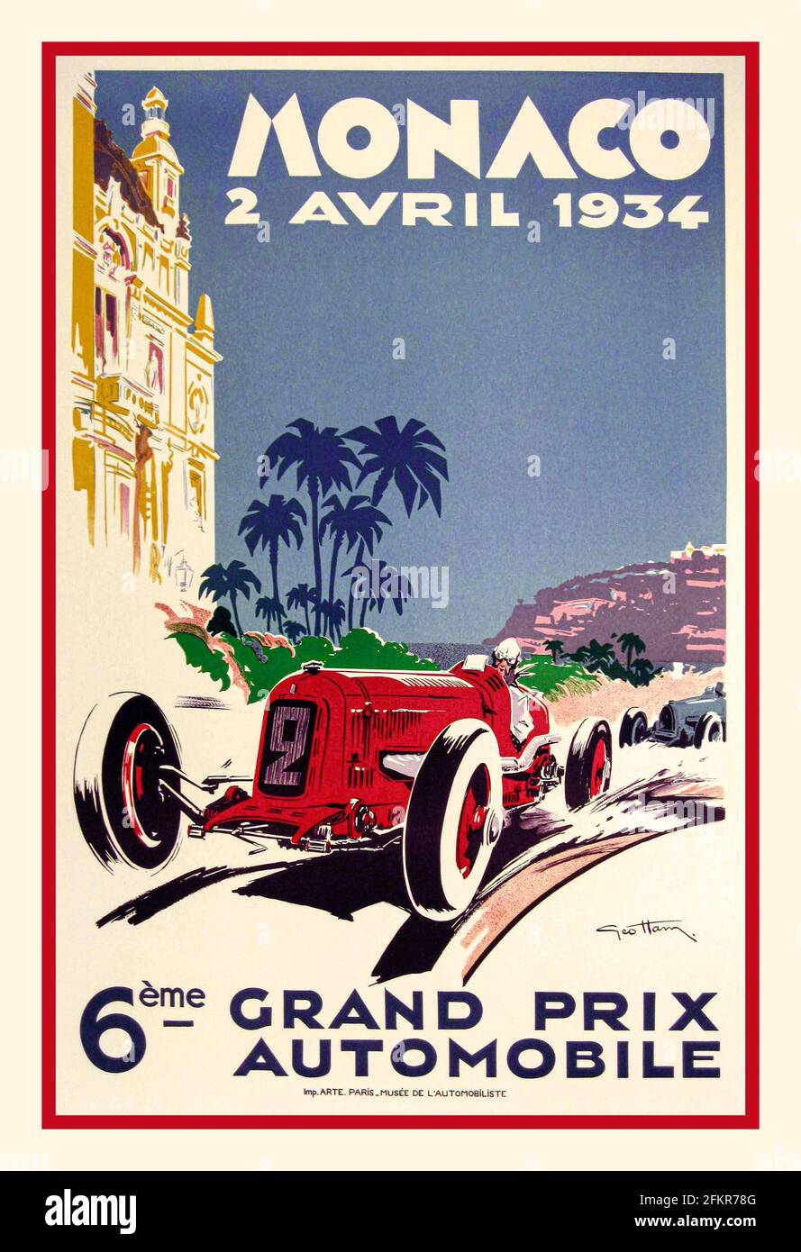 MONACO 1934 Grand Prix Vintage Retro-Poster für Monaco Grand Prix Motorrace 'Monaco 2 Avril 1934 6ème großer Preis Automobile“ Stockfoto