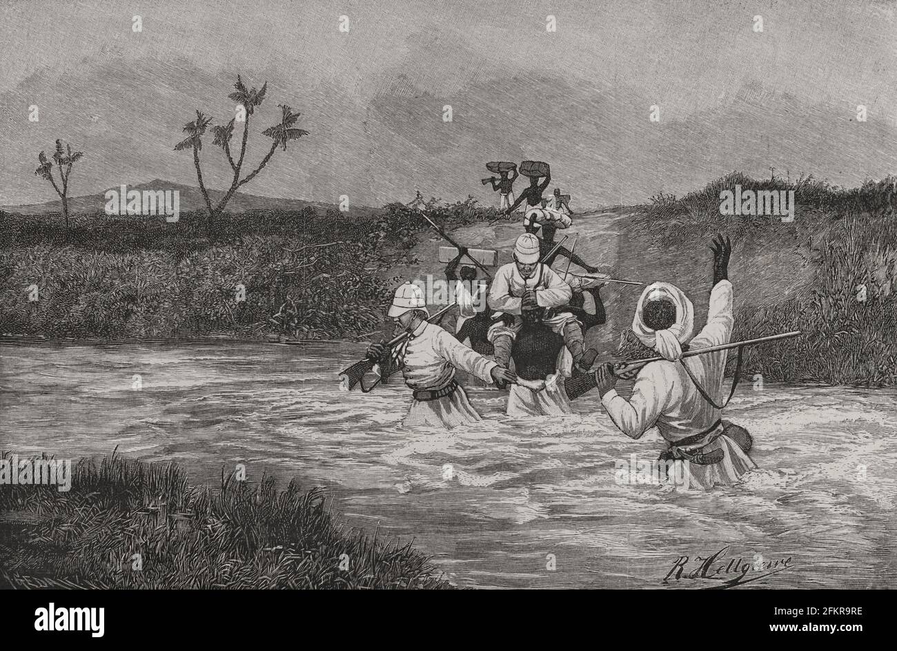 Geschichte Afrikas. 19. Jahrhundert. Kongo. Passage eines Flusses