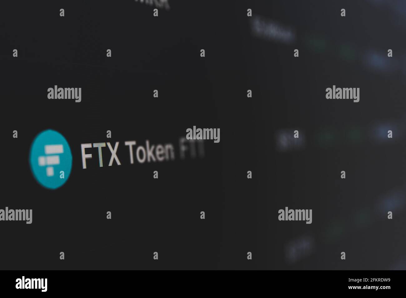 FTX-Token auf dem Kryptowährungsmarkt . Eine Kryptowährung ist eine digitale oder virtuelle Währung, die Kryptographie zur Sicherheit verwendet Stockfoto