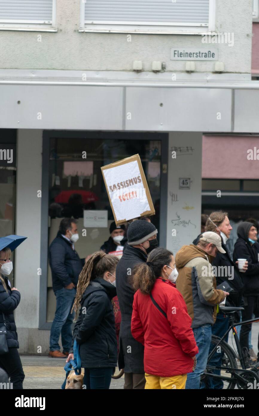 HEILBRONN, DEUTSCHLAND - 01. Mai 2021: Demonstration am 1. Mai in Heilbronn Deutschland Stockfoto