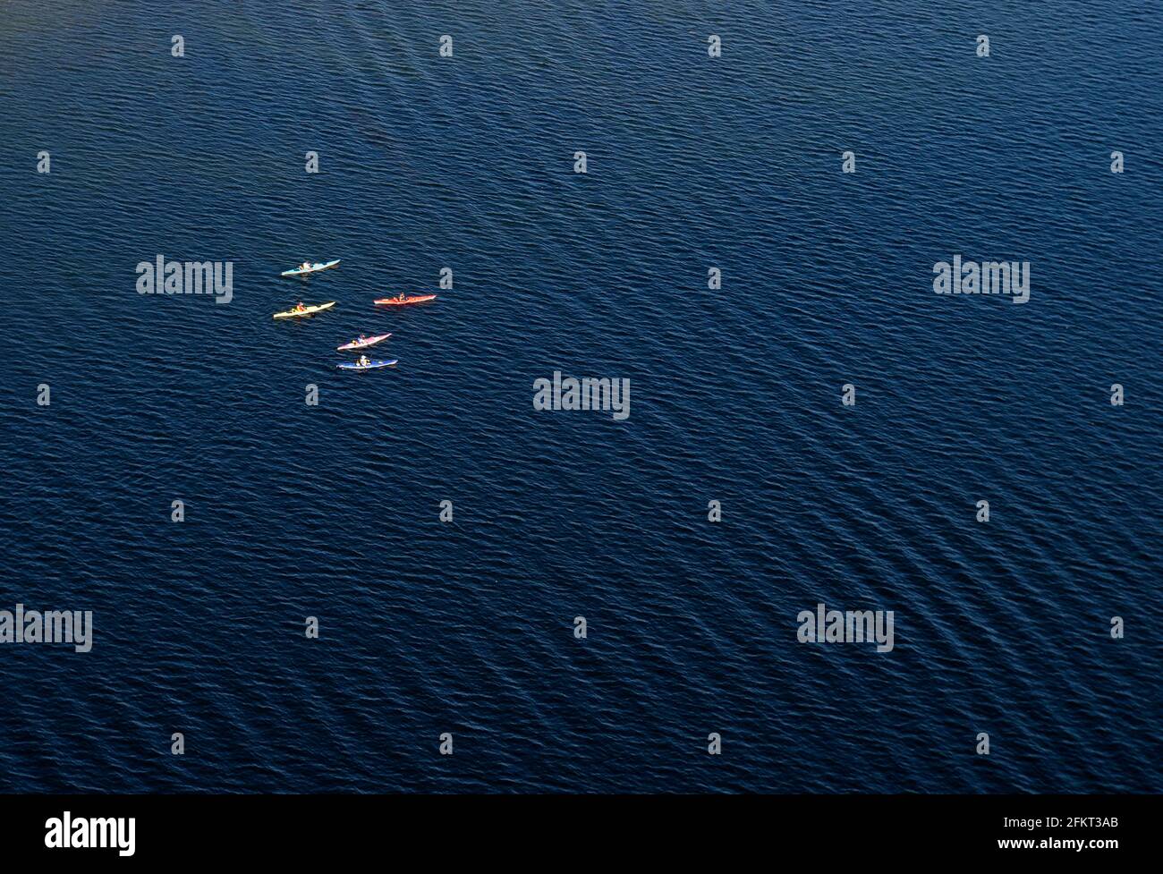 Kajakfahren im Ladysmith Harbour, Luftaufnahmen von Vancouver Island, British Columbia, Kanada. Stockfoto