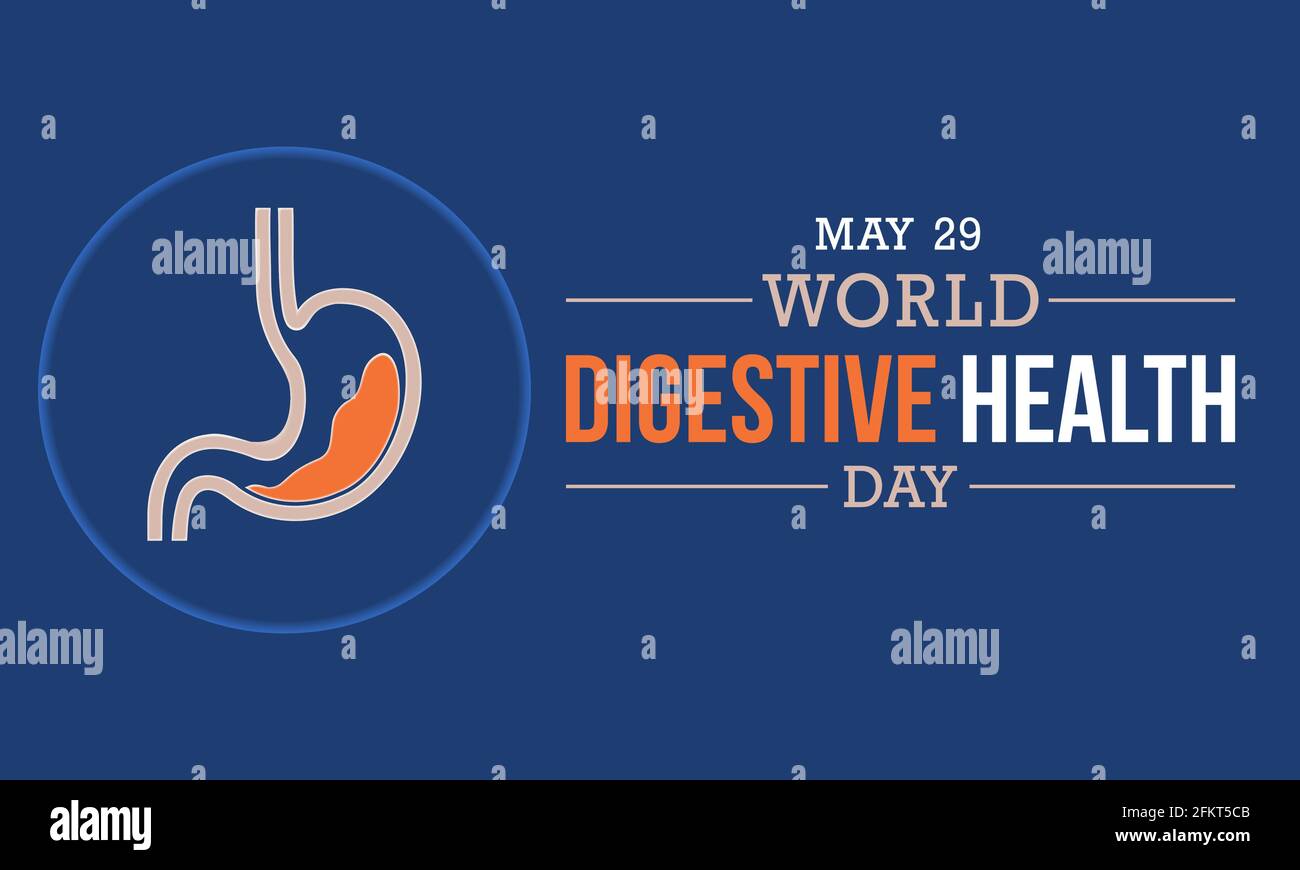Der Welttag der Gesundheit des Verdauungssystems wird jedes Jahr am 29. Mai begangen. Diagnose und Behandlung von Gastritis, Vorlage zur Kampagne zur Sensibilisierung für die Magengesundheit. Stock Vektor