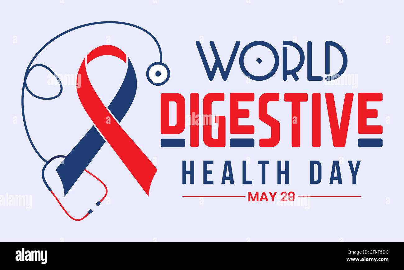 Der Welttag der Gesundheit des Verdauungssystems wird jedes Jahr am 29. Mai begangen. Diagnose und Behandlung von Gastritis, Vorlage zur Kampagne zur Sensibilisierung für die Magengesundheit. Stock Vektor