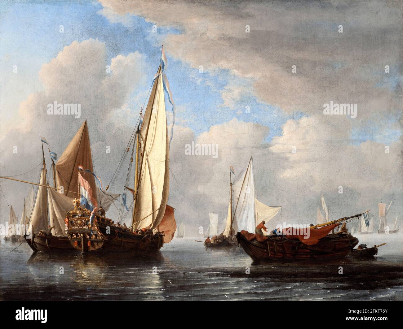 Eine Yacht und andere Schiffe in Ruhe von Willem Van de Velde der Jüngere (1633-1707 Niederlande) 1671 Stockfoto