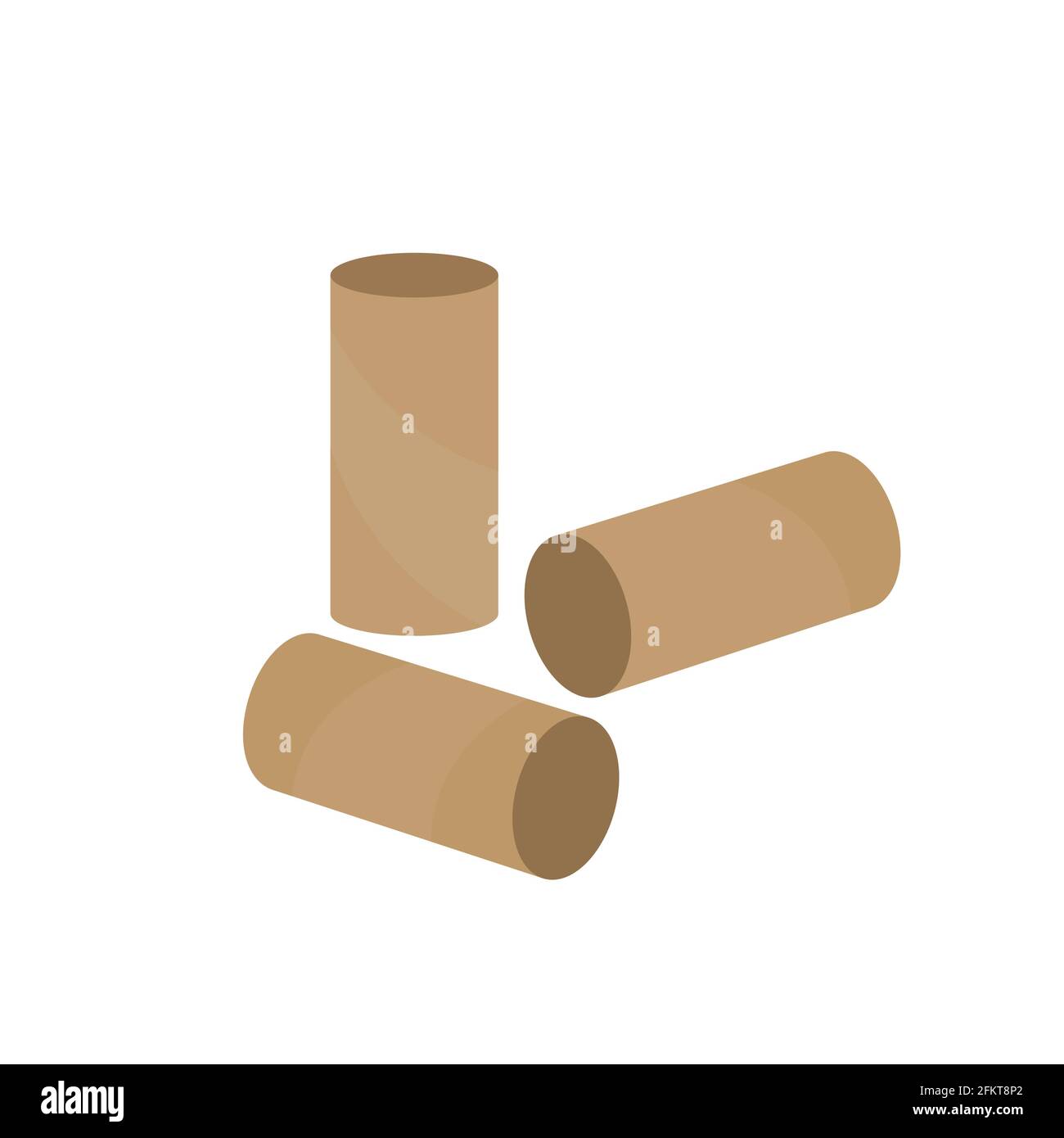 Leere Toilettenpapierrollen. Drei Toilettenpapierschläuche. Papierabfall zum Recycling. Kern aus Seidenpapier aus Pappe. Gebrauchte Badetücher leeren. Isoliert auf Weiß Stock Vektor