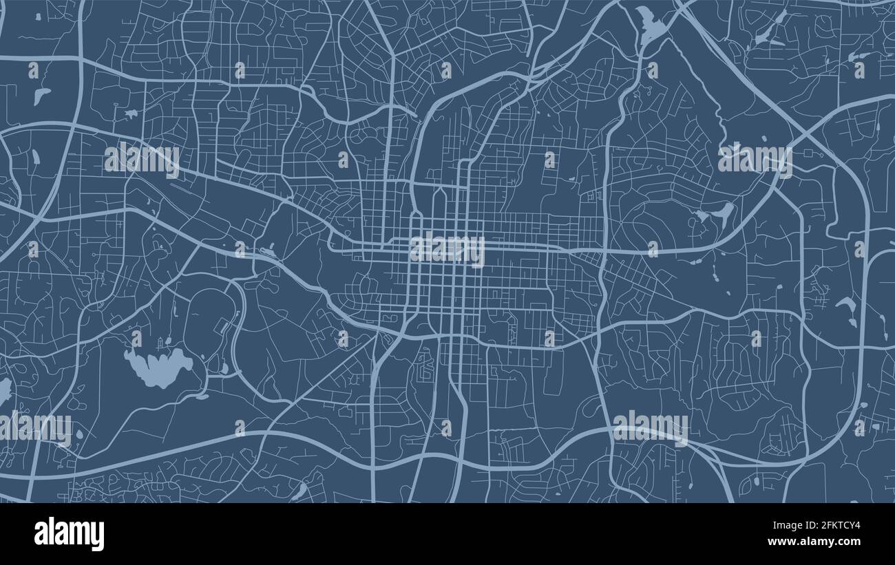 Blue Raleigh Stadtgebiet Vektor Hintergrundkarte, Straßen und Wasser Kartographie Illustration. Breitbild-Proportion, digitale Flat-Design-Streetmap. Stock Vektor