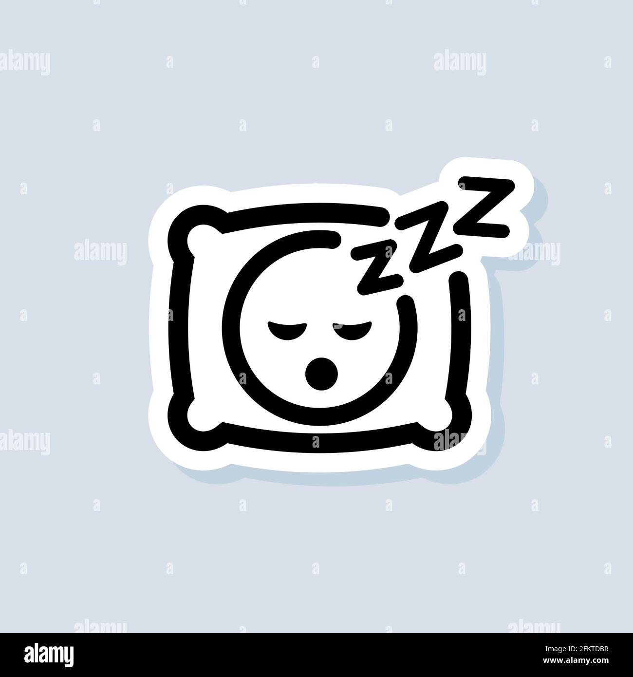 Sleeping Aufkleber, Logo, Symbol. Vektor. Kissen. Schlaf. Das Bild einer Person, die auf einem Kissen einen traumhaften Schlaf im Bett hat, mit etwas Schlafgeräuschen. Ruhe, Stock Vektor