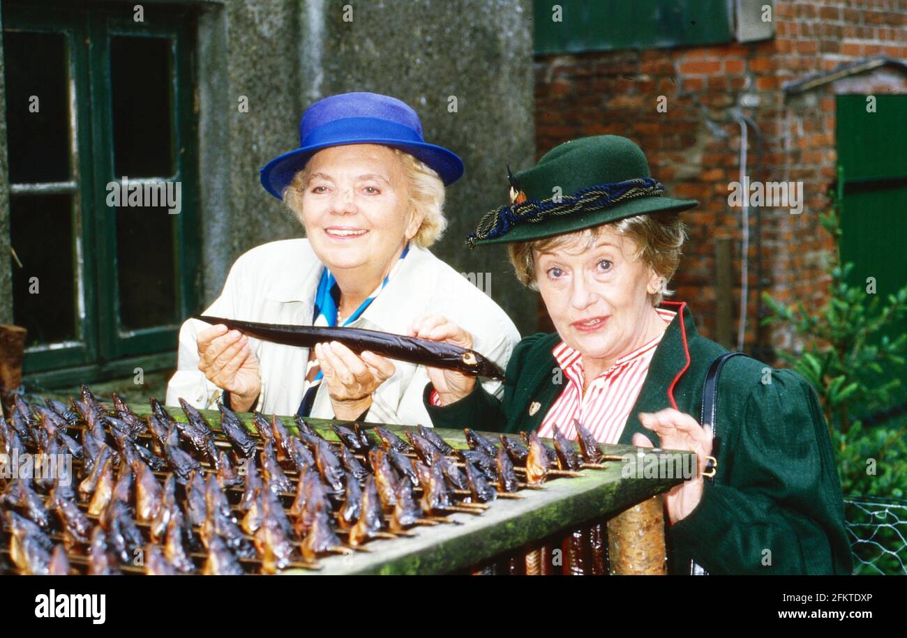 Campingpark, Fernsehfilm, Deutschland 1988, Darsteller: Heidi Kabel, Erni Singerl beim Forellenrauchern Stockfoto