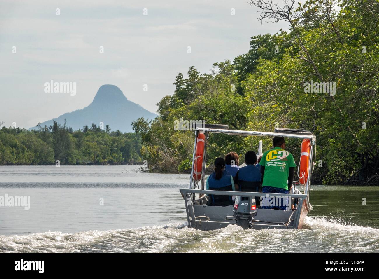 Kreuzfahrt entlang des Sibu Laut-Telaga Air Flussufers, Matang, Sarawak, Malaysia Stockfoto