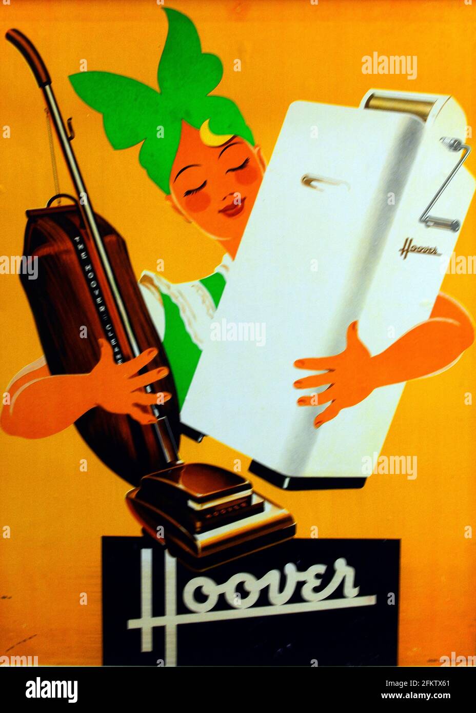 Plakat des Schweizer Grafikers Martin Peikert 'Hoover' um 1952, Hoover - amerikanische Firma, die 1902 von William Henry Hoover gegründet wurde, war die weltweit Stockfoto