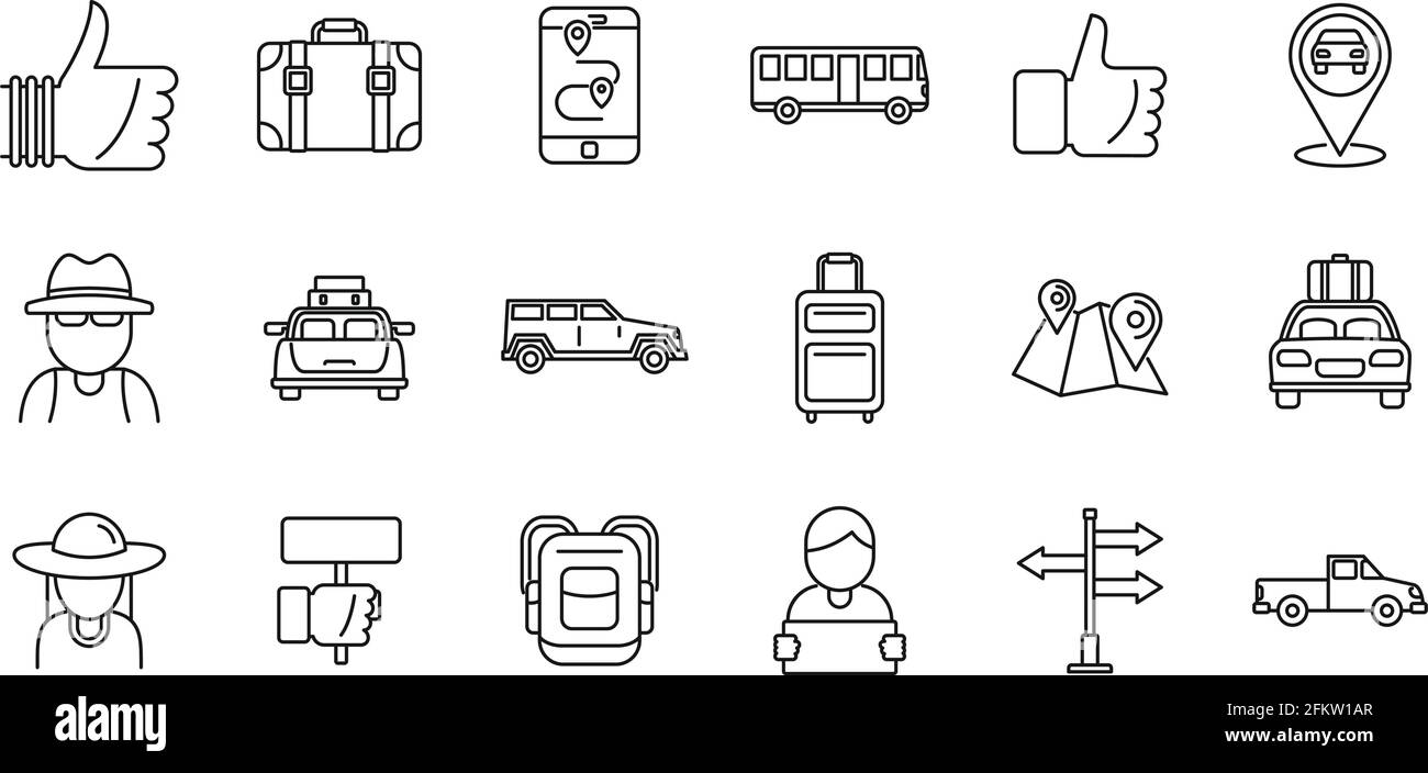 Anhalter Automobil-Ikonen gesetzt, skizzieren Stil Stock Vektor