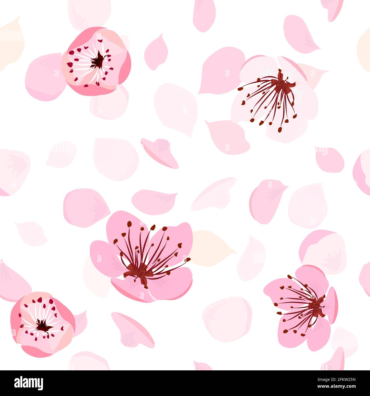 Rosa fliegende Blütenblätter mit nahtlosem Sakura-Muster. Vektorgrafik Stock Vektor