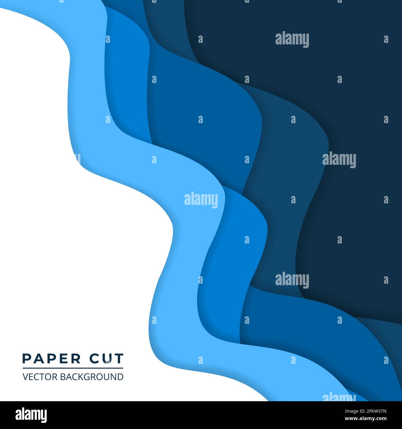 Blau und weiß Papier geschnitten abstrakter Hintergrund. Gewellte Papierschichten auf dunkelblauem Hintergrund. Vektorgrafik EPS10. Stock Vektor