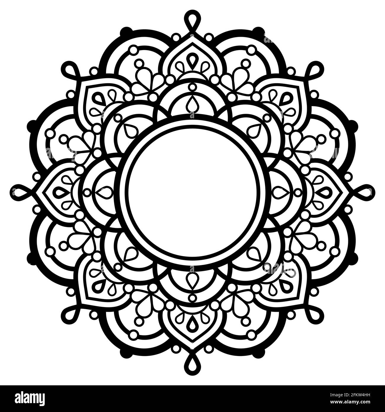 Indische Mandala Vektor-Kunst mit leerem Platz für Text, geometrisches Design perfekt für Grußkarte oder Hochzeit Einladung Stock Vektor