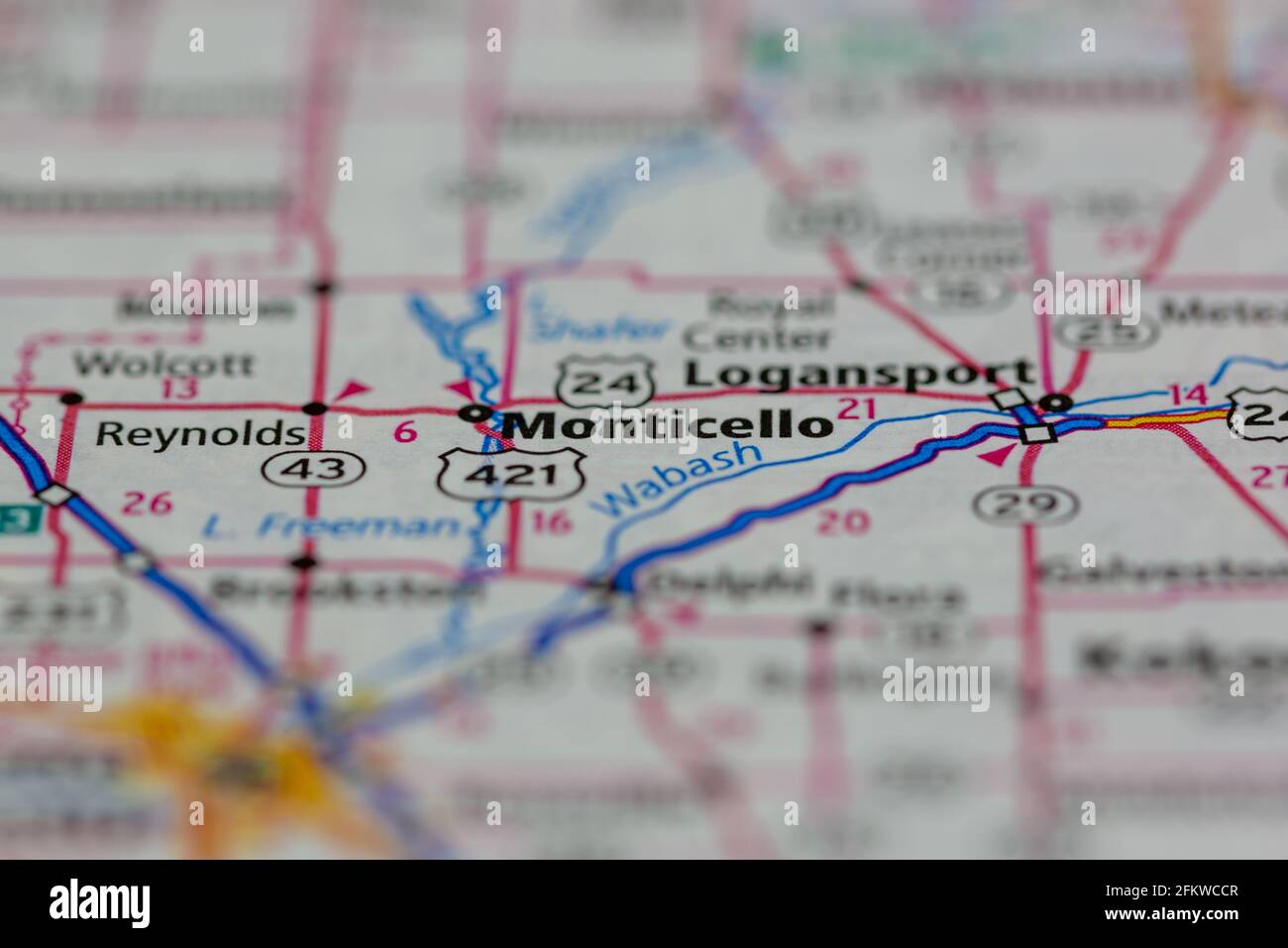Monticello Indiana USA auf einer geografischen Karte oder Straße angezeigt Karte Stockfoto