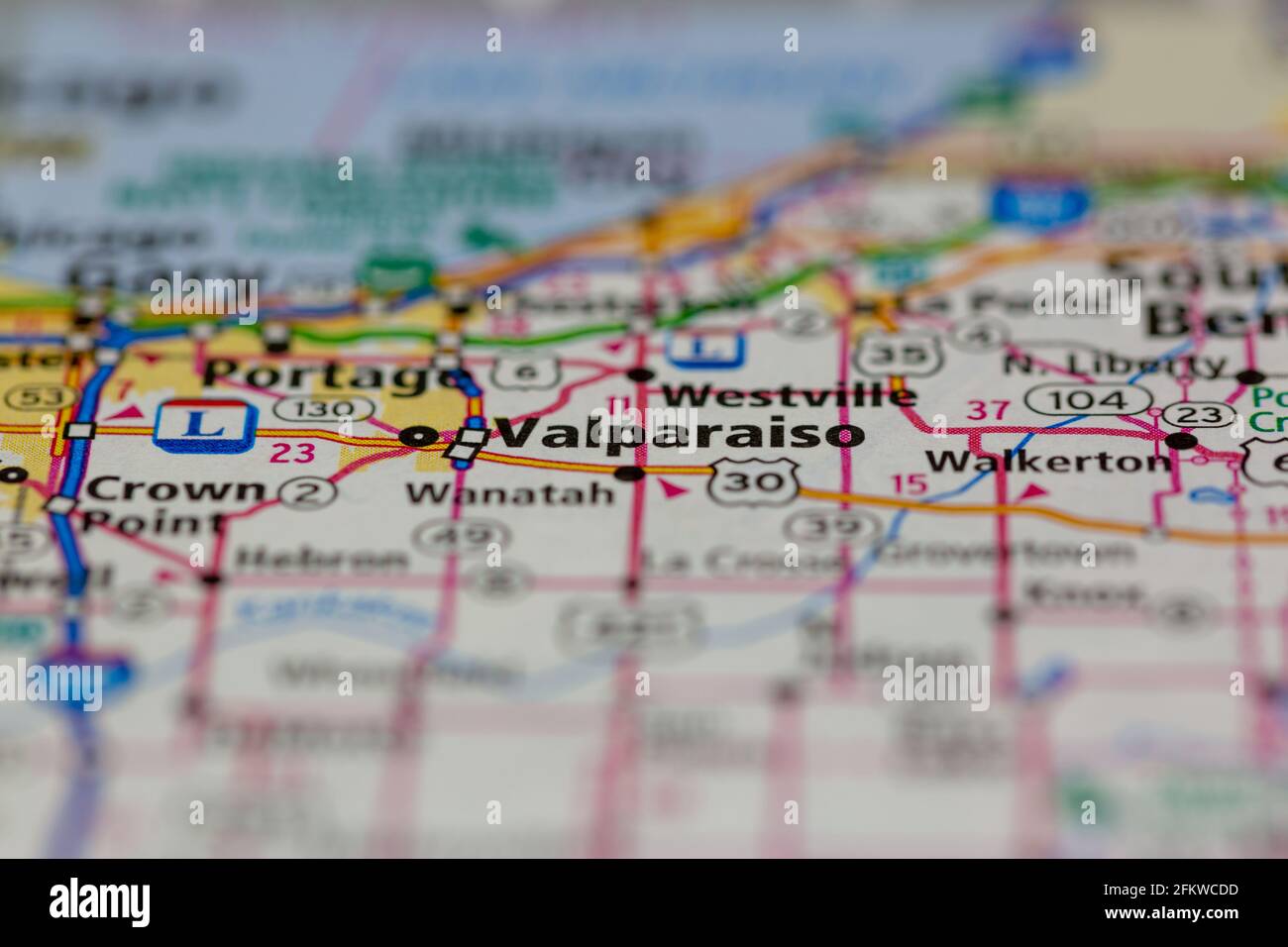 Valparaiso Indiana USA auf einer geografischen Karte oder Straße angezeigt Karte Stockfoto