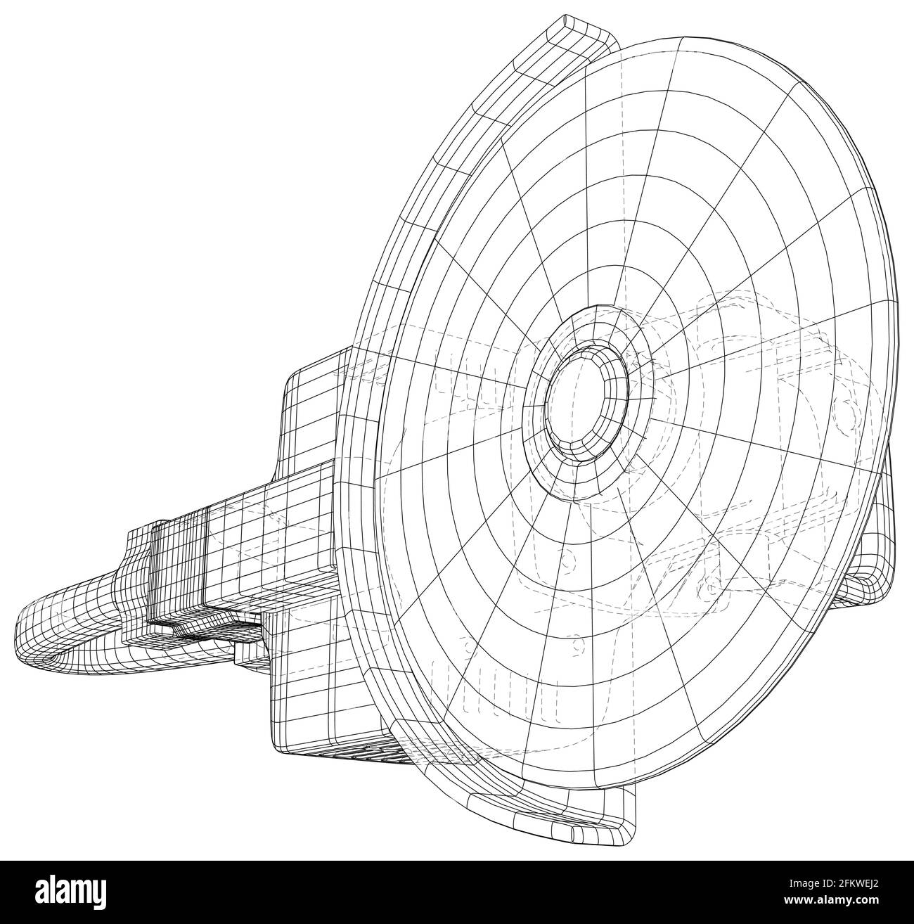 Winkellaschine mit Benzinmotor. Drahtgestell-Gasoline-Schleifmaschine auf weißem Hintergrund. EPS10-Format. Vektor erstellt aus 3d, Drahtrahmen Stock Vektor