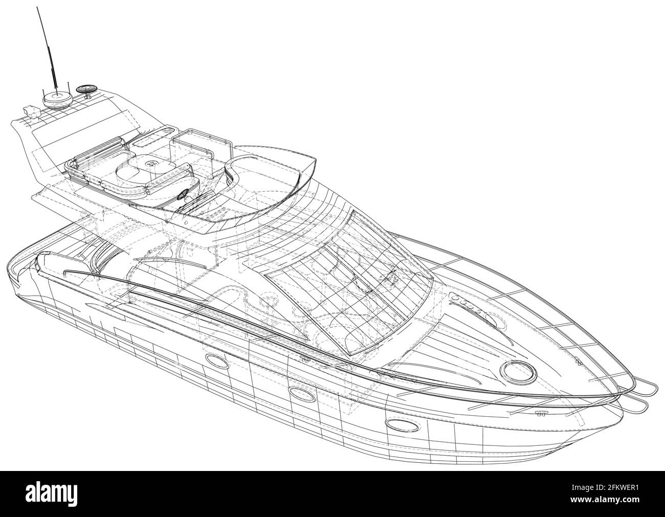 Umriss Zeichnung Luxus Yacht. Vektorrendering von 3d. Die Schichten aus