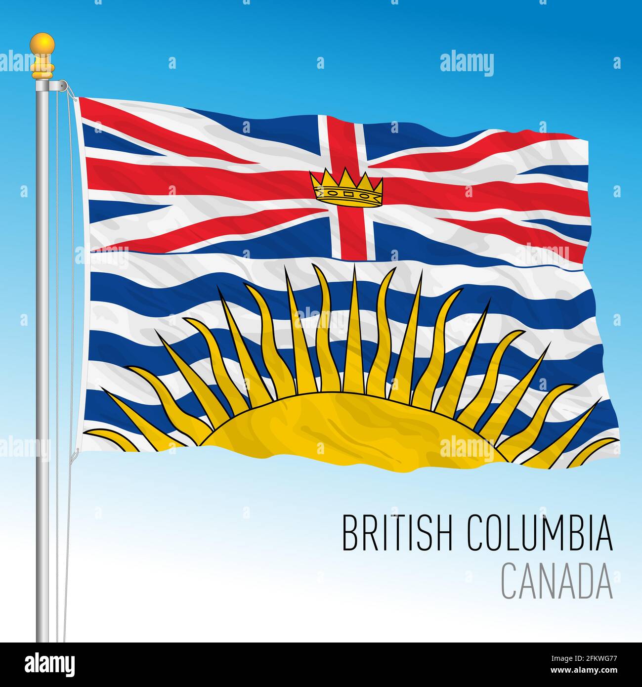 Territorialflagge und regionale Flagge von British Columbia, Kanada, nordamerikanisches Land, Vektorgrafik Stock Vektor
