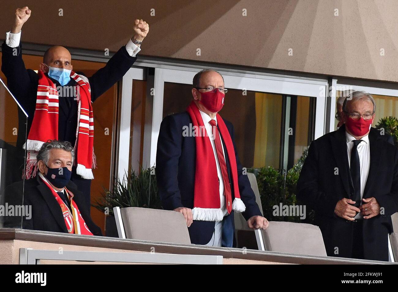 Oleg Petrov, Albert II. Prince de Monaco nehmen am 2. Mai 2021 am Spiel Monaco gegen Lyon - Ligue 1 Uber Eats im Louis II Stadium in Monaco Teil. (Foto von Lionel Urman/Sipa USA) Stockfoto