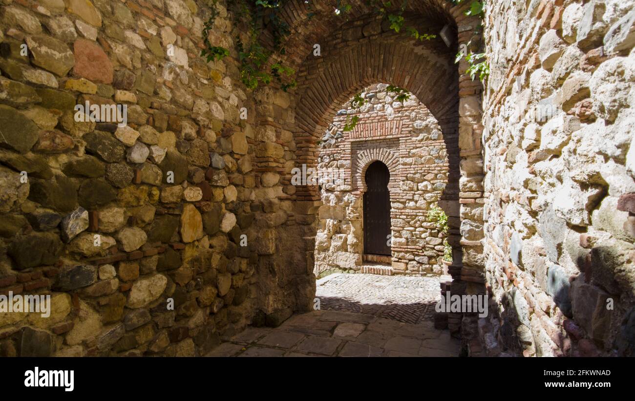 Gärten der alten Nasriden-Zitadelle von Malaga, Andalusien Stockfoto
