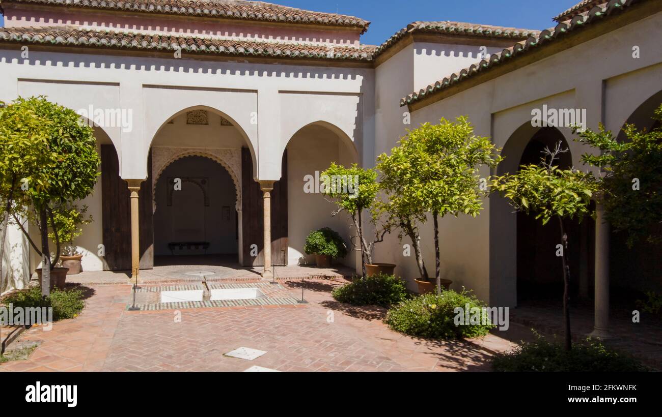 Gärten der alten Nasriden-Zitadelle von Malaga, Andalusien Stockfoto