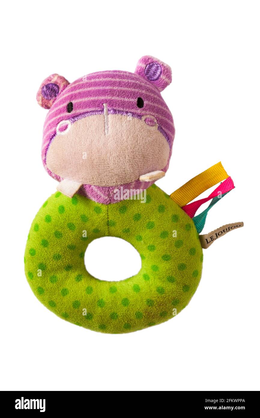 Le Joujou Hippo Baby Kinderwagen Spielzeug Rassel isoliert auf weiß Hintergrund Stockfoto