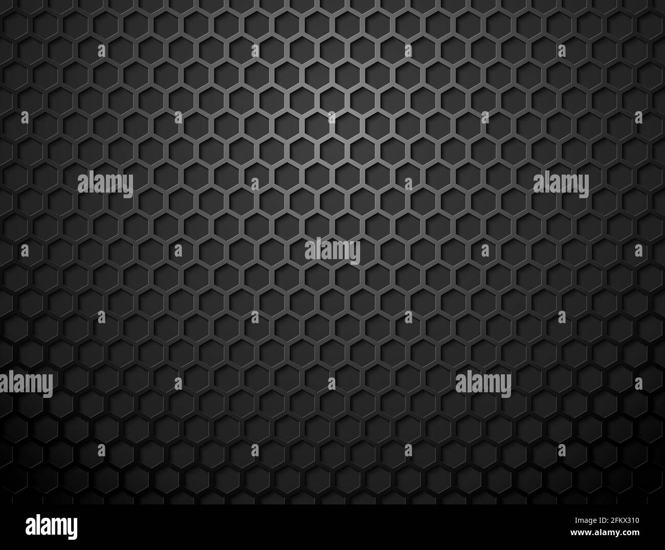 Vektor-Metall-Hex-Gitter schwarzer Hintergrund. Sechseckige Grillstruktur aus schwarzem Eisen. Hintergrundbilder für Technologie. Stock Vektor