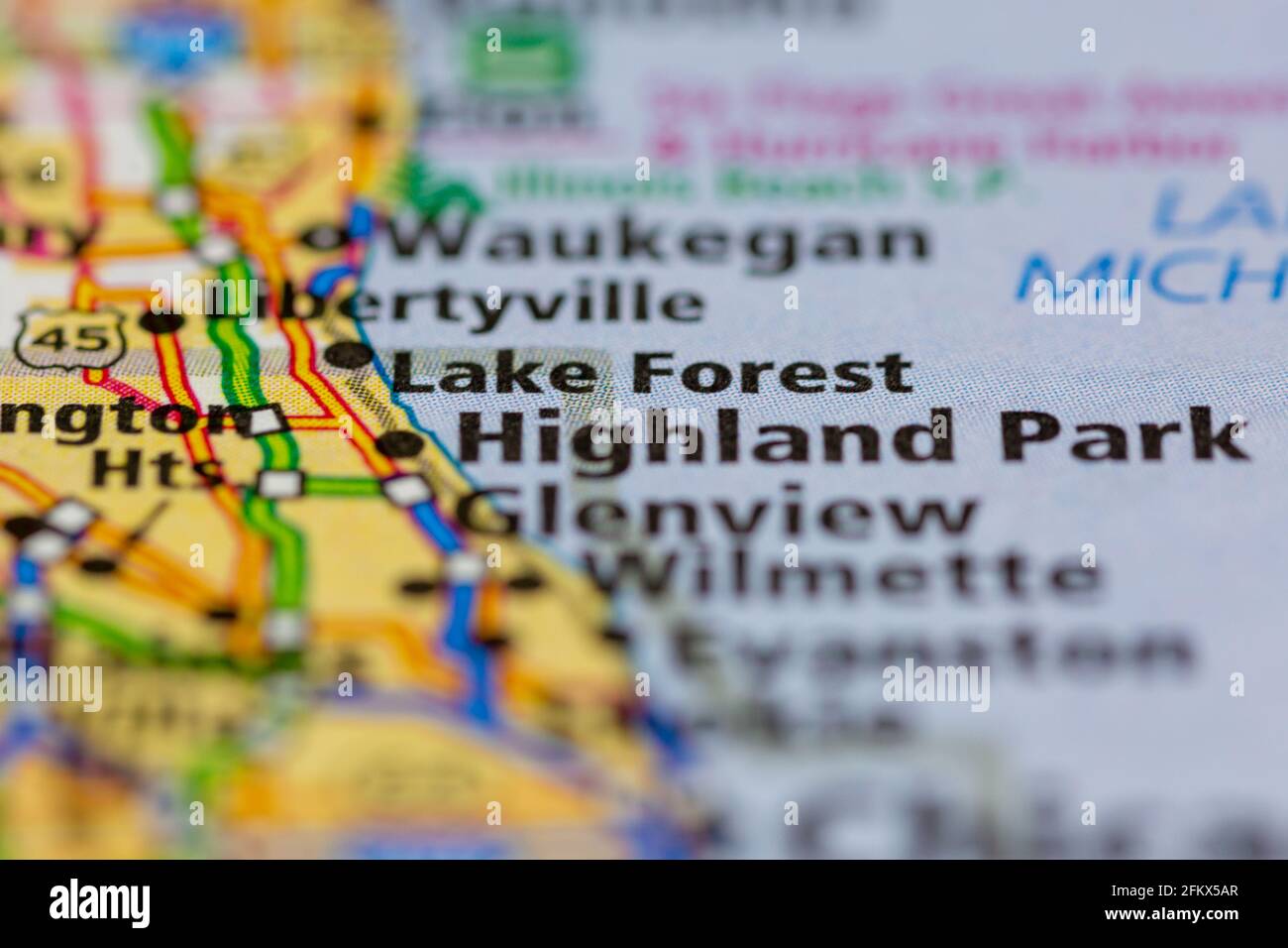 Lake Forest Illinois wird auf einer geografischen Karte oder Straße angezeigt Karte Stockfoto