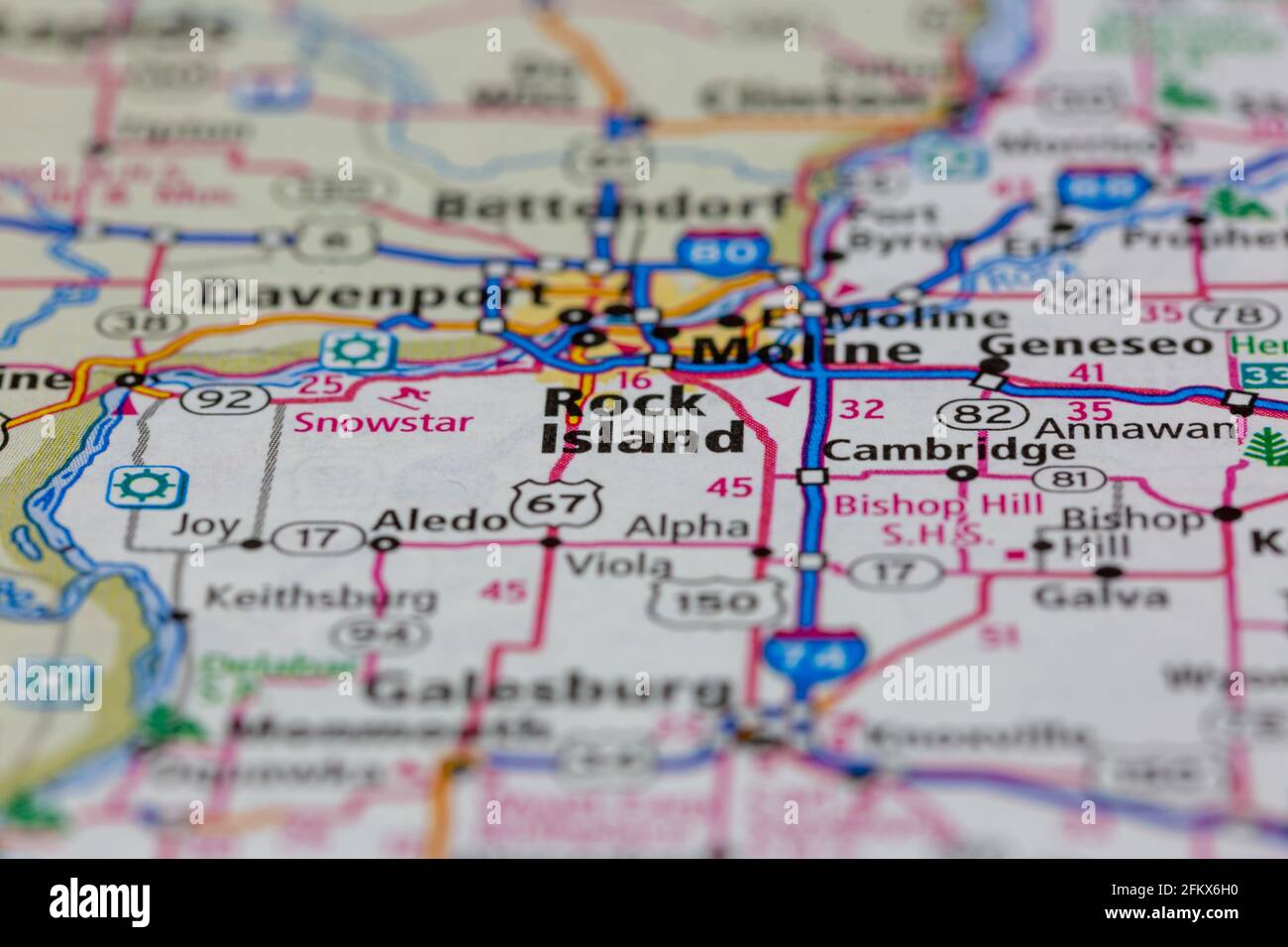 Rock Island Illinois wird auf einer Geografie-Karte oder Straße angezeigt Karte Stockfoto