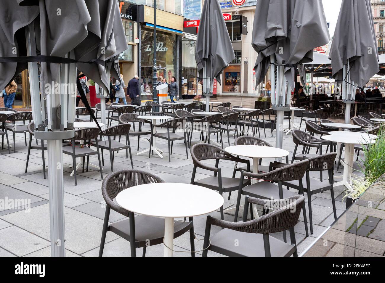 Leerer Schanigarten, Gastronomie Am Graben In Wien, Österreich Stockfoto