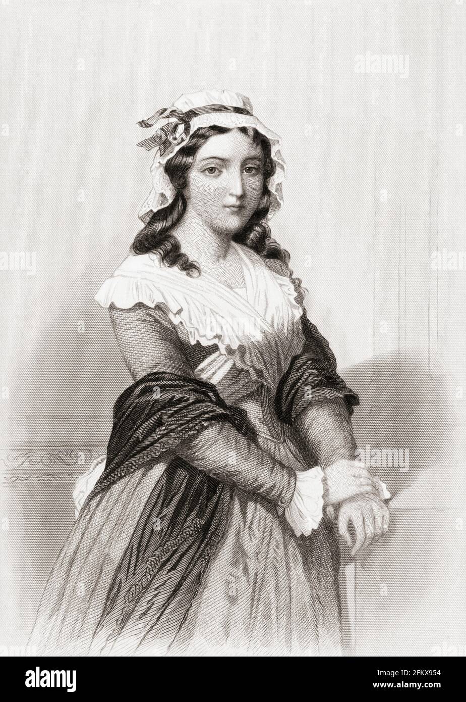 Charlotte Corday, 1768 - 1798. Französische revolutionäre Heldin, die 1793 wegen der Attentat auf Jean-Paul Marat in Guillotine verguilt wurde. Nach einem Werk von Samuel Hollyer aus der Mitte des 19. Jahrhunderts. Stockfoto
