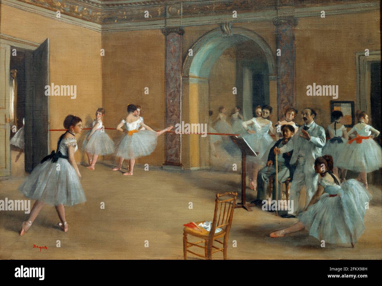 Titel: Das Tanzfoyer an der Oper in der Rue Le Peletier Ersteller: Edgar Degas Datum: 1872 Medium: Öl auf Leinwand Größe: 32x46 cms Ort: Musee d'Orsay, Paris, Frankreich Stockfoto